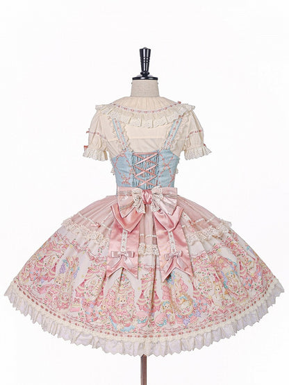 Doll Theme JSK Dress in Blue & Pink with Bow Accents, Lolita Style - Alice Girl