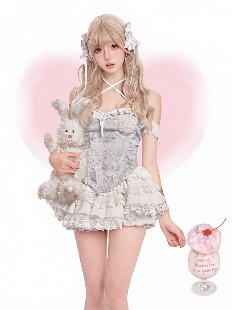 Light Blue Halter Corset with Lace - serendipity