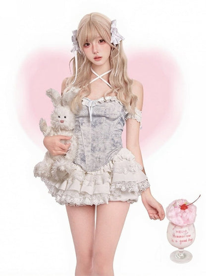 Light Blue Halter Corset with Lace - serendipity