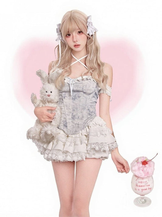 Light Blue Halter Corset with Lace - serendipity