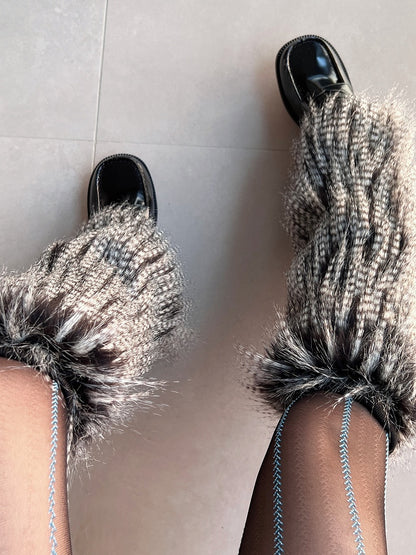25CM/40CM Leg Y2K-Style BlackWhite Warmers Shaggy