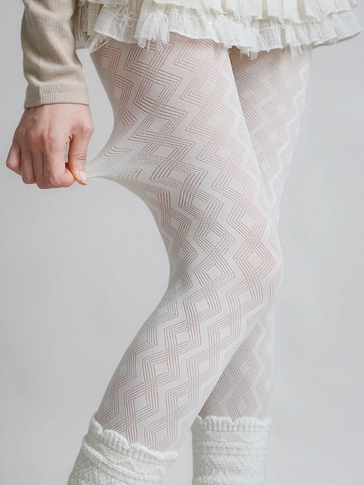 White Tights Milk Diamond Lattice