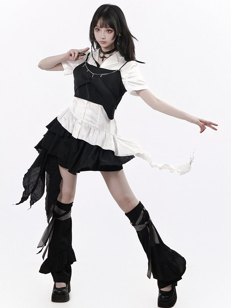 Black Asymmetric Skirt with Built-in Shorts - PINK SAVIOR