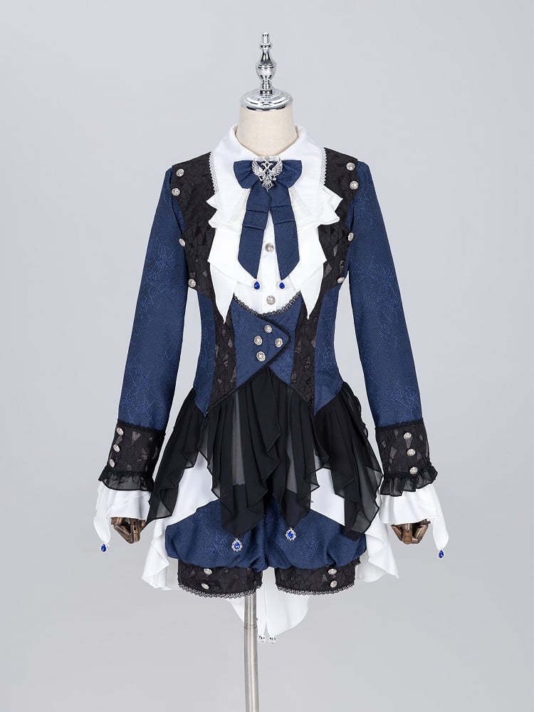 Ouji Mantel Spinnenstil Lolita Prince Dark Web Blauer Stoff