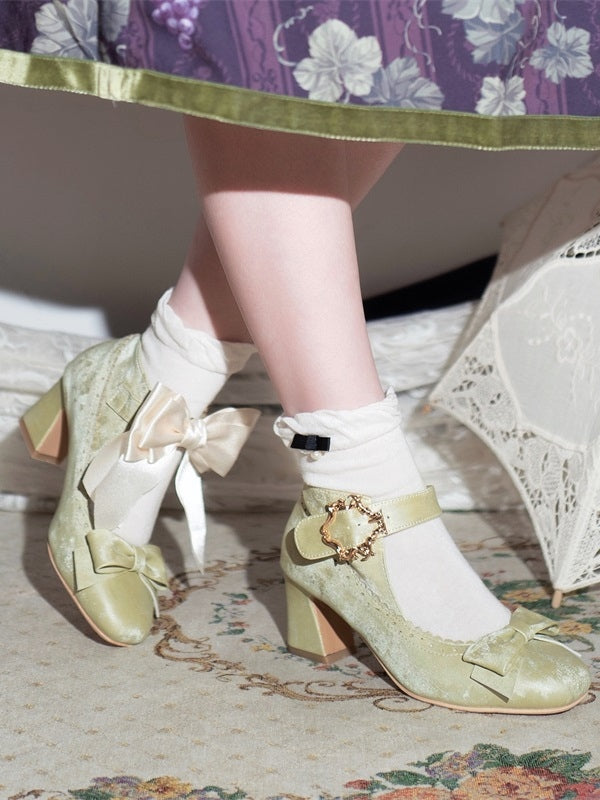 High Heel Green Decorative Block Bow - Shoes for Elegant Wear Accents