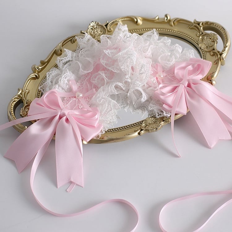 White With Lace Bowknots Hairband Pink Lolita Gorgeous