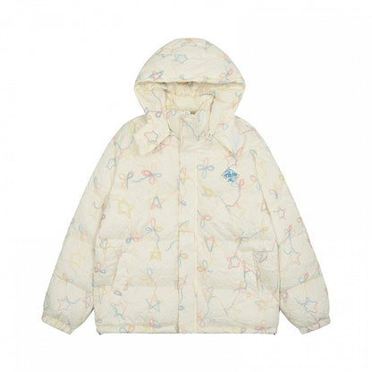 Milchweiß/Rosa dicke Kapuzenjacke mit Sternen und Schleifen