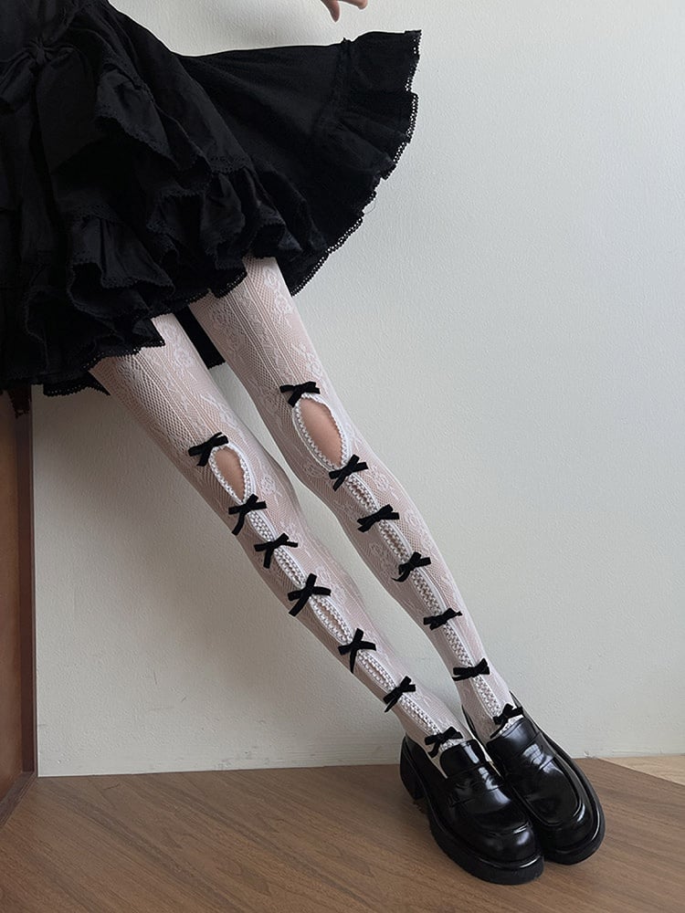 with Tights Cut-out Options Color 21 Design Bowknot Floral Pattern