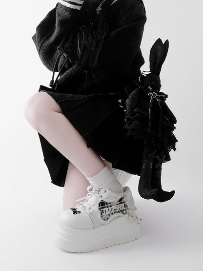 White Punk Bone Applique Silver-tone Studs Platform Shoes