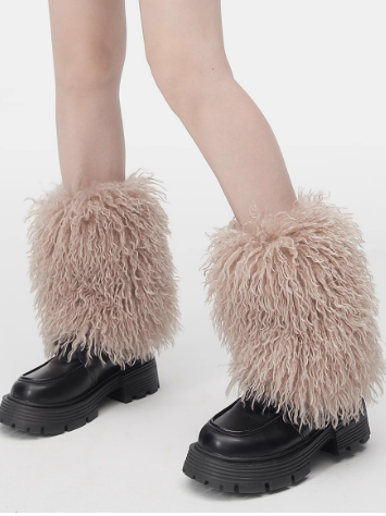 コーヒーキャメルブラックシャギーレッグウォーマー