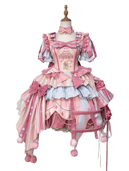 Bunny Dress Sweet Pink Detachable Jumper Circus Sleeves with Puff Skirt Embroidery Lolita