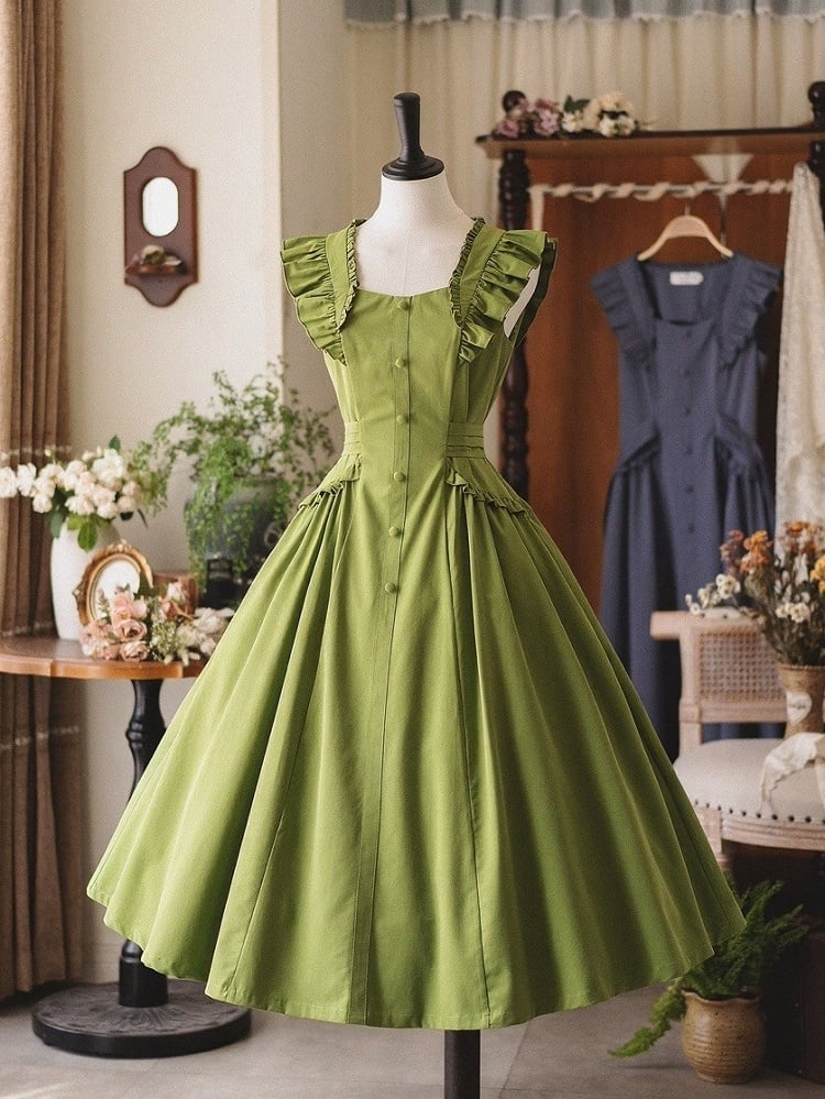 Robe d'été verte rétro à volants - Forest Wardrobe