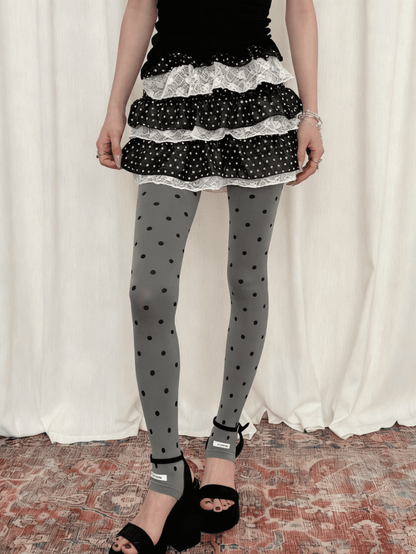 Tights With Black Little Stirrup Polka-Dot White/Gray/Light Gray Pattern