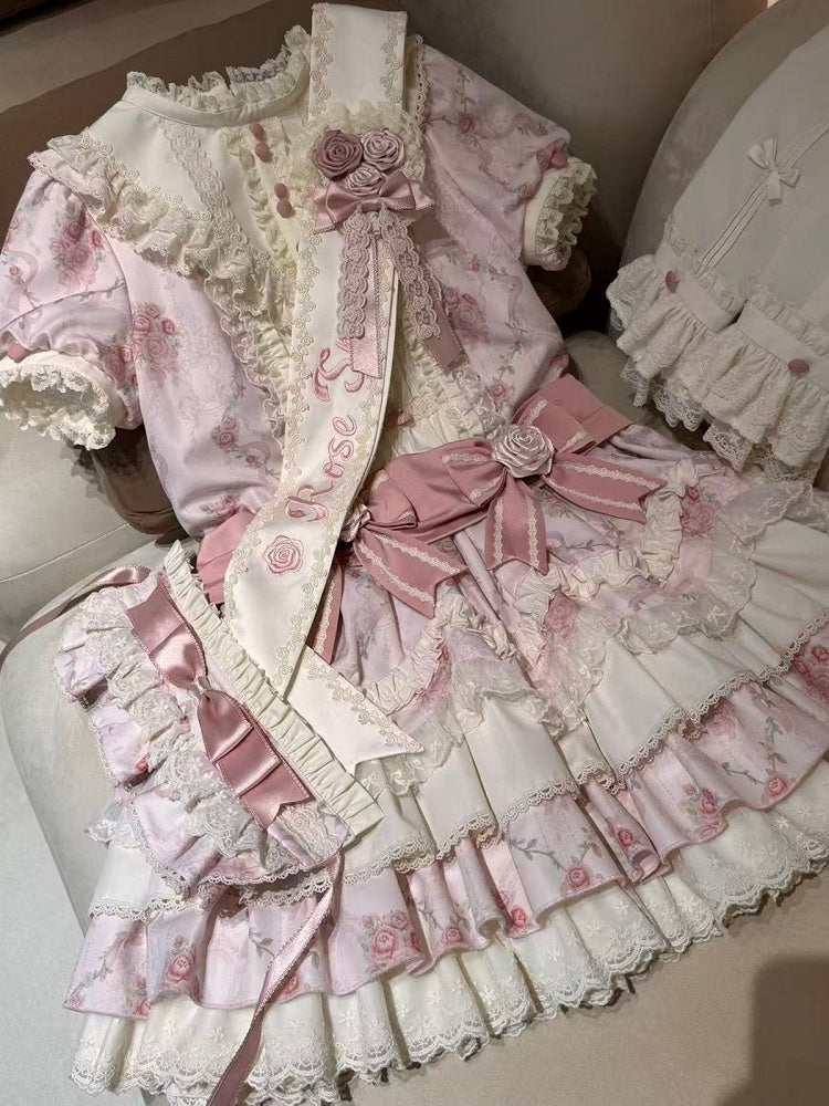 Pink Floral OP Dress with Bow and Lace Accents - Sweet Dream Box