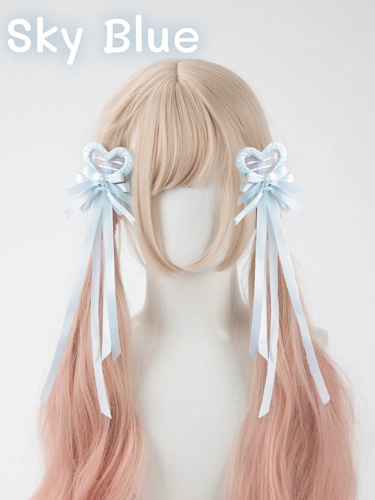 Multi-Color Bow Clip Hair Heart Pairs