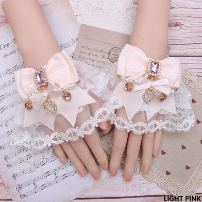 10 Jirai Rhinestone Color Cuffs Wrist Lace Kei Bowknot Options Pearl