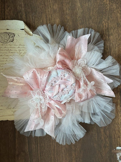 Rose Bow Ruffle Tulle Mini Hat - sedef