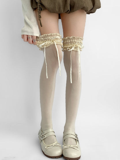 Trim Lace Over-knee Stockings White Strap Self-tie
