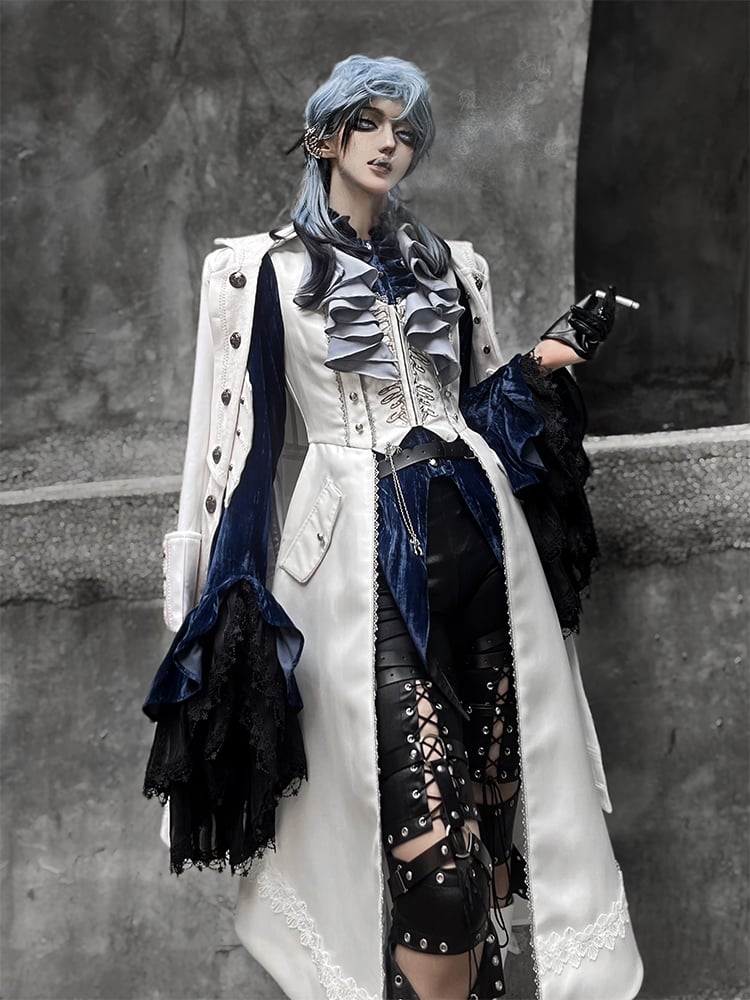 Waistcoat Prince Ouji Tie Tailcoat Siren Jabot Vest Embroidery Dark with Long Lolita White Ribs