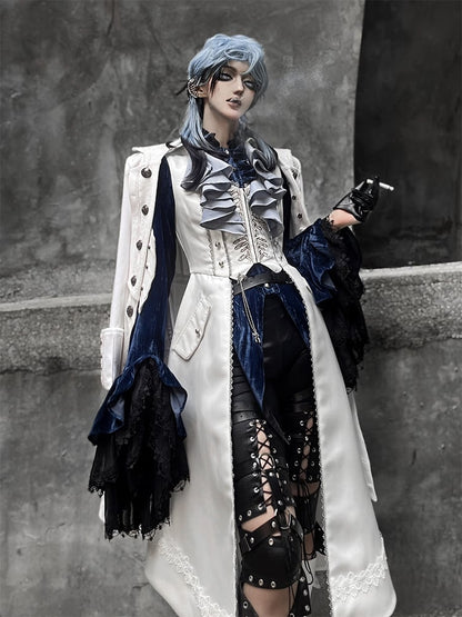 Waistcoat Prince Ouji Tie Tailcoat Siren Jabot Vest Embroidery Dark with Long Lolita White Ribs