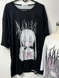 Black Cartoon T-shirt Kei Jirai Print Letter And