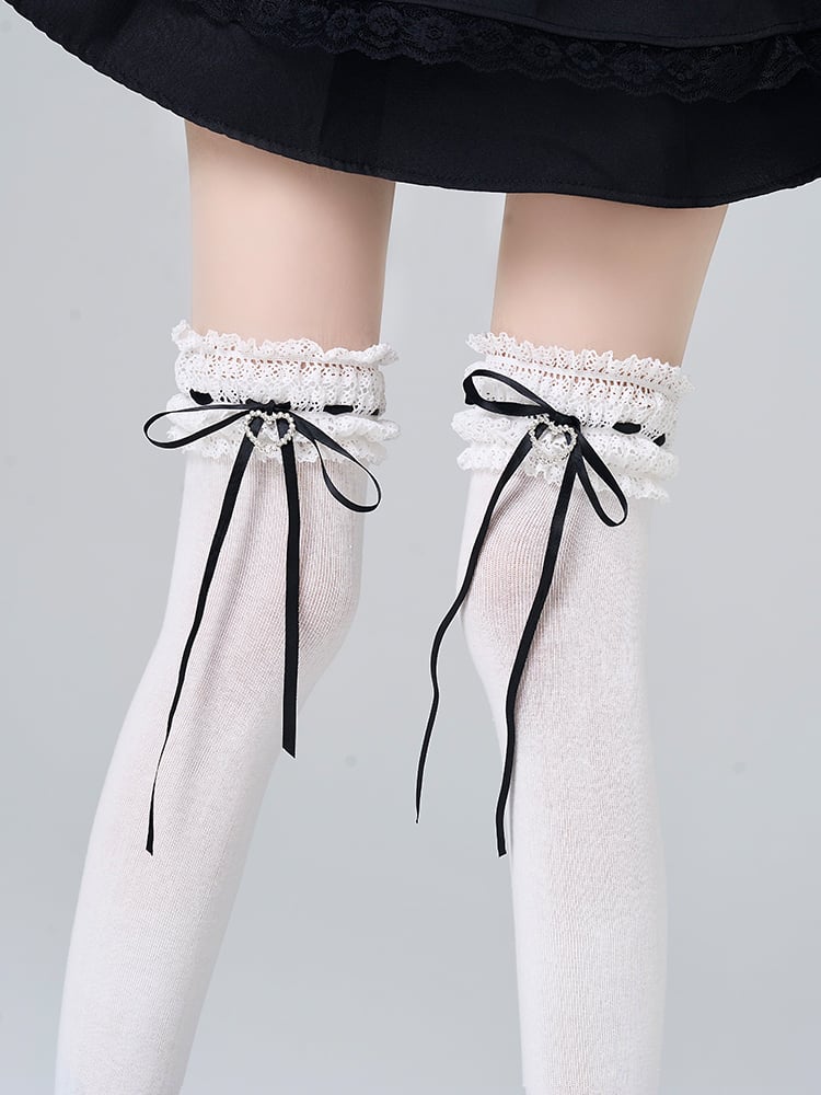 Stockings Colors Rhinestone Bow Decoration Heart 4 Lace