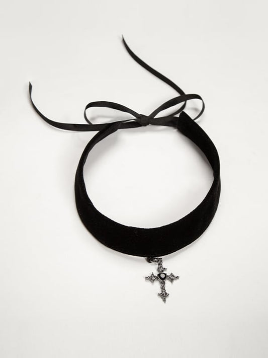 Black Cross Pendant Choker