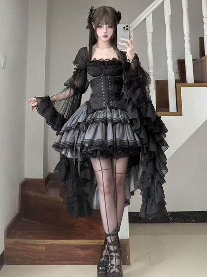 Bell Lolita Off-the-Shoulder Elegant Blouse Sleeves Black Classic
