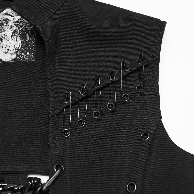 Abyss Chain Stand-Collar Black Men's Punk Vest - Punk Rave