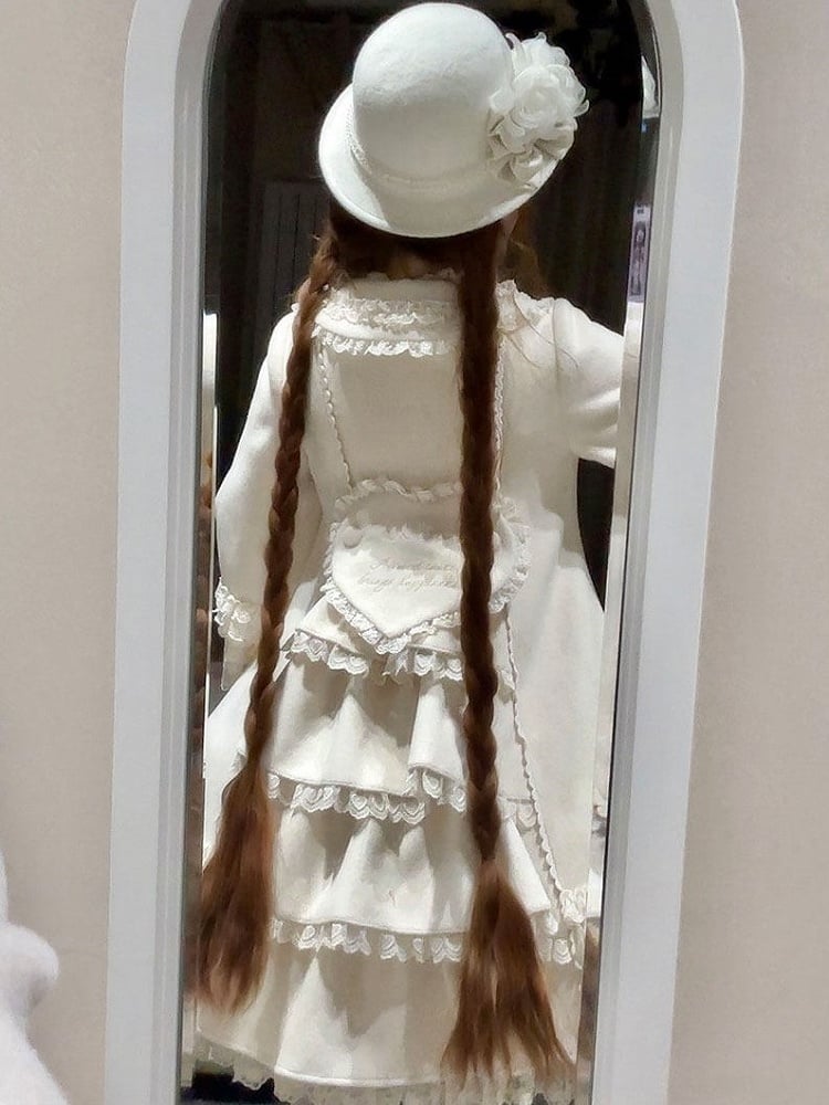 Ruffled Accents Lace Bow Details Sweet and Winter Lolita Coat Beige with