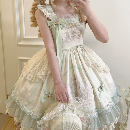 花柄ウエストハイスカート テディ刺繍ジャンパー ロリータと布の蝶結び