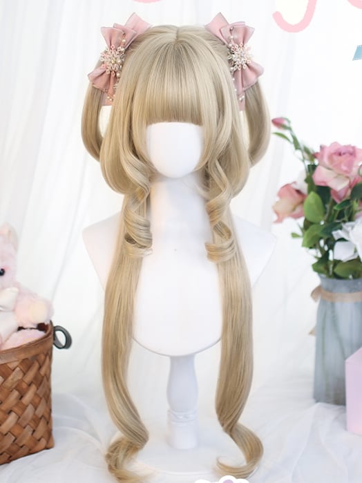 Schnitt lang Hime mit Perücke 70-75cm Pony blond