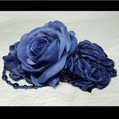 Black/Blue/Red Charm Hairclip Beaded Floral Design