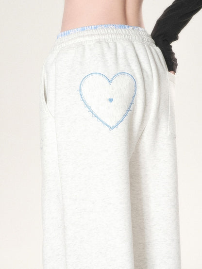 Stickerei Hell Weites Bein Grau Und Schnitt Buchstabenhose Trim Herz Spitze