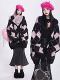 Mink Black Faux Diamond V-Neck Vintage Knit/Brushed Pattern Version Cardigan