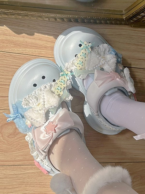 Lolita - Regular/Thicken with Version Blue Sweet Star Details Crocs-style Bow Clogs Accents