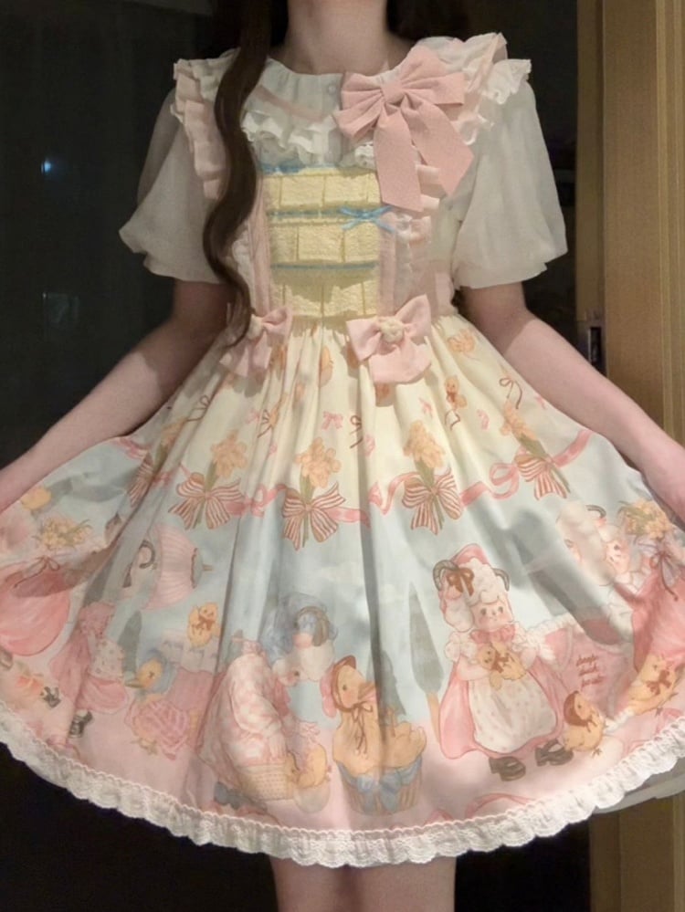 取り外し可能なピンクのブラウス袖、水玉模様、ショートリボン、ホワイト