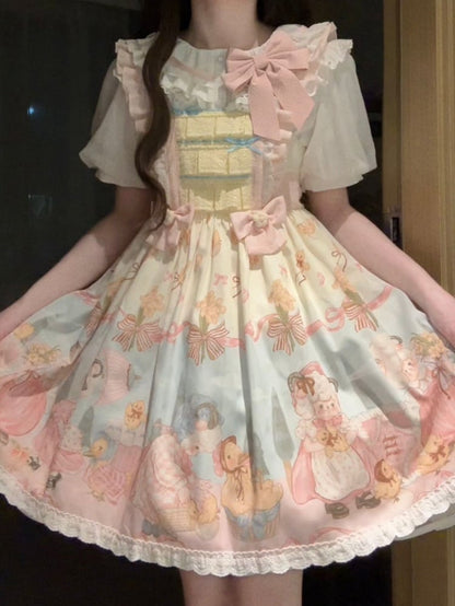 取り外し可能なピンクのブラウス袖、水玉模様、ショートリボン、ホワイト