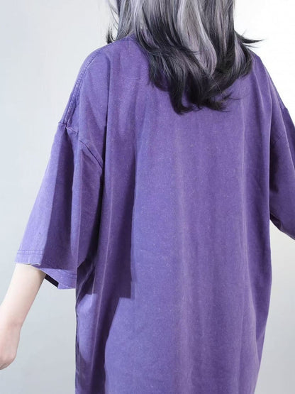 Neck Round Kei T-shirt Purple Jirai