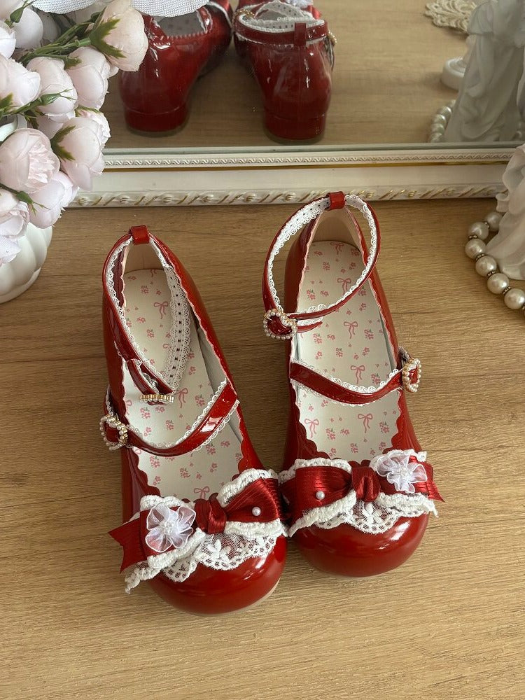Charming Lace Bow Round Toe Pumps - 5cm Mid Heels - Blossoms