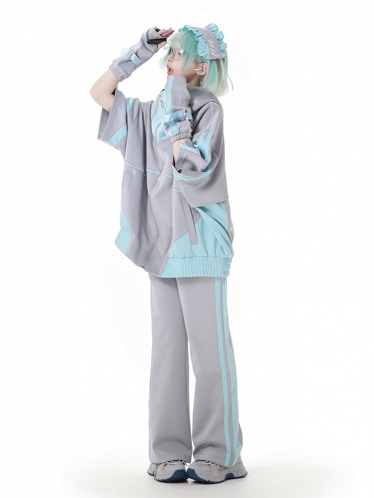 グリーンストライプのジライケイ スウェットパンツ グレー