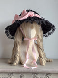Rosa Verziert Bowknots Rüschen Hut Lolita Schwarz mit
