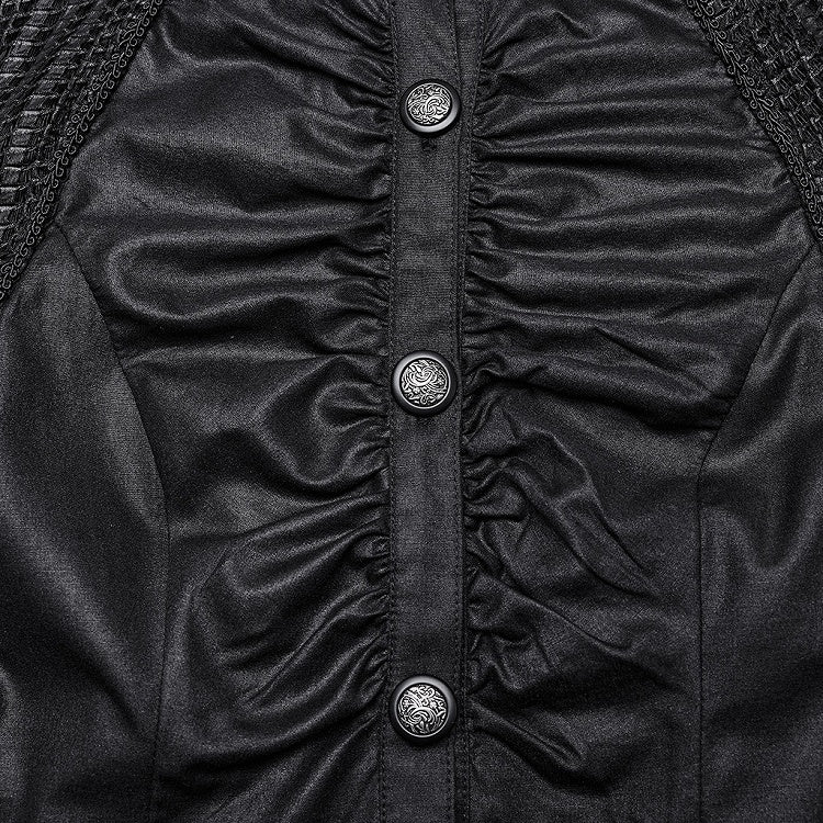 Shirt Goth Lantern Sleeves Black Pleated Visual