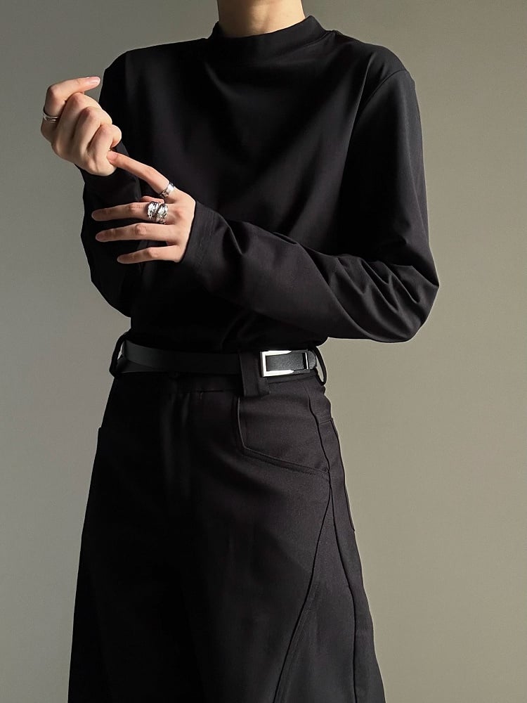 T-shirt Long Ouji Unisex Lolita Black Sleeve Neck Mock