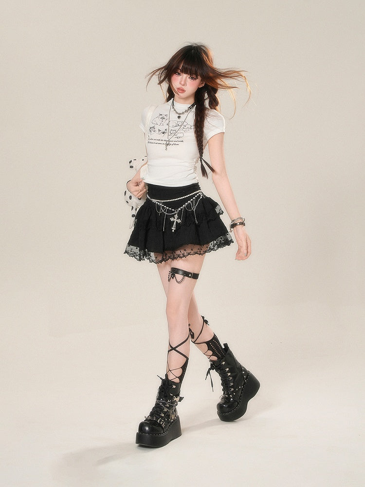 T-Shirt Weiß Kitty Print Glamorous Slim-Fit