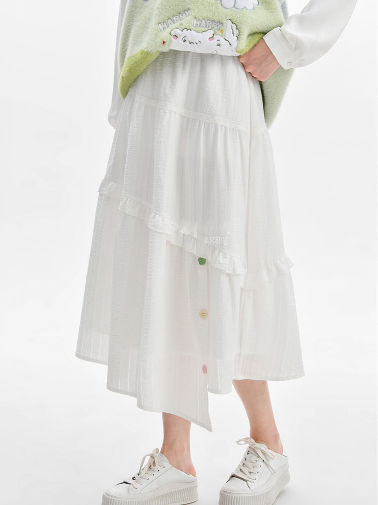 ホワイトアシンメトリーヘムスカート