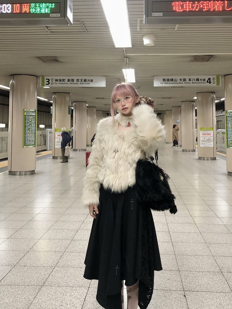 Lace Ankle-Length Cross Stitch Black/Dark Skirt with Gothic Gray Detailing Embroidered