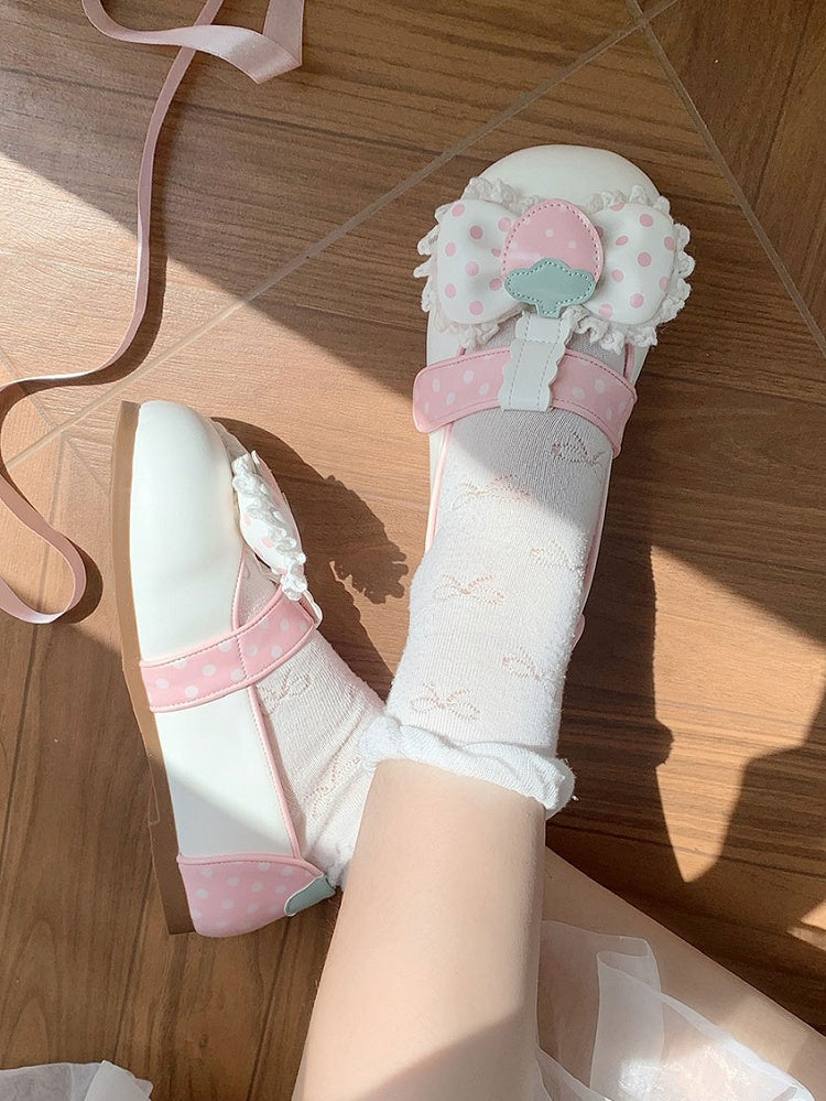 Flat - Shoes White Sweet Lolita Strap Velcro T-Bar