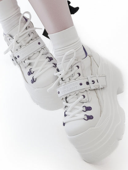Design Buckle Lace-up Punk Platforms White Strap - Closure