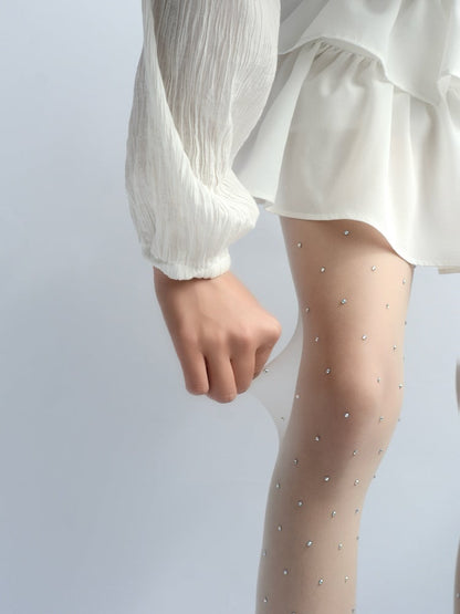 Tights Sheer Black/White Rhinestone